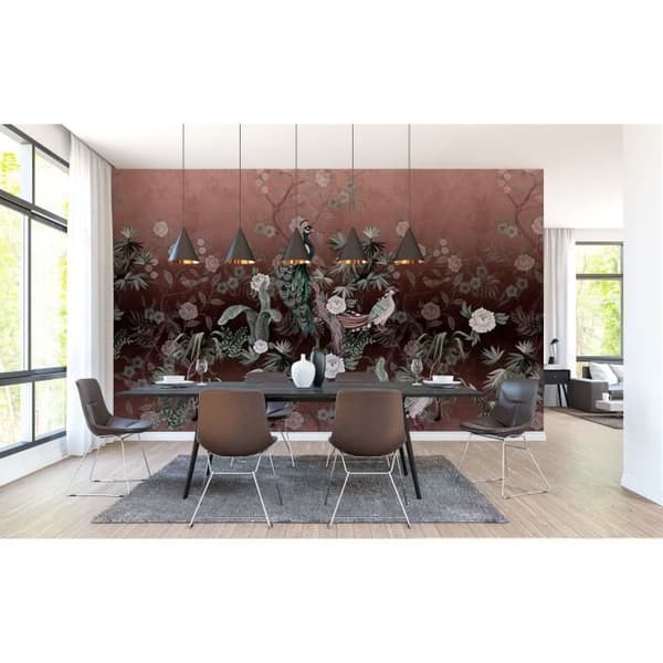 Papper tapet fåglar M1-No.61417 digitaltryck röd grön blommor natur