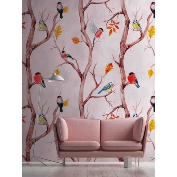 Fototapet Country House M1-No.10257 - Tadessi - Digitaltryck - Rosa - Brun - Fåglar - Djur