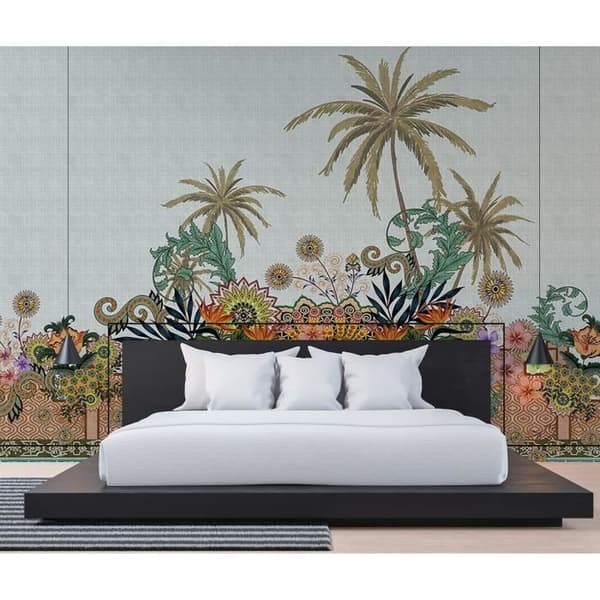 Orientalisk fototapet M1-No.61141 - Tadessi - Digitaltryck - Blå - Grön - Palmer - Blommor