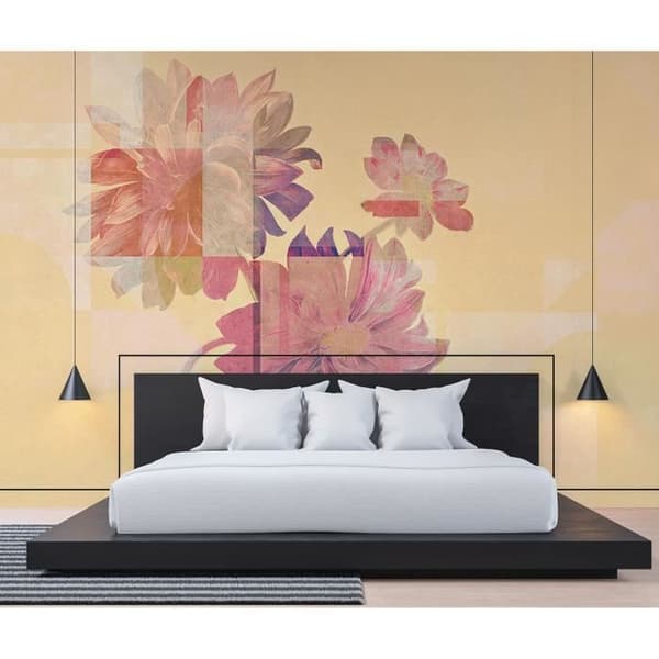 Tapet blommor M1-No.61159 Digital tryck Gul Rosa