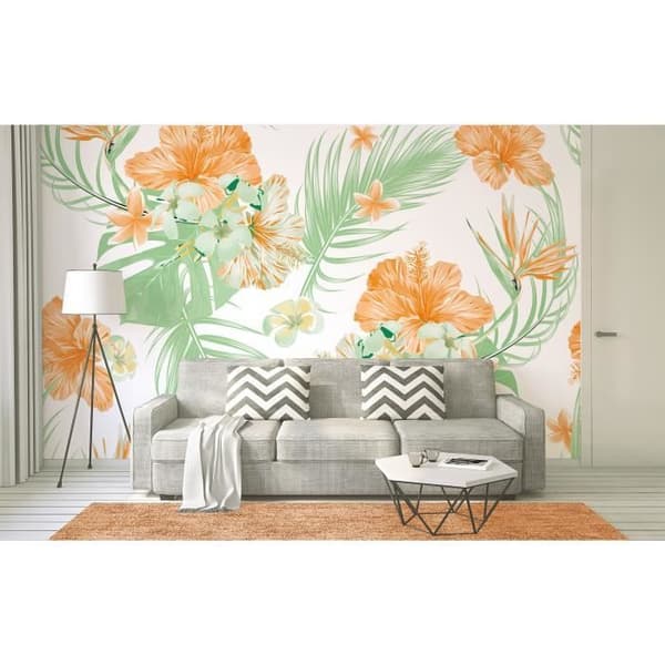 Tapet blommor M1-No.60498 Digitaltryck Vit Grön Palmträd Dschungel