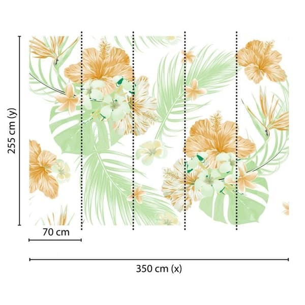 Tapet blommor M1-No.60498 Digitaltryck Vit Grön Palmträd Dschungel