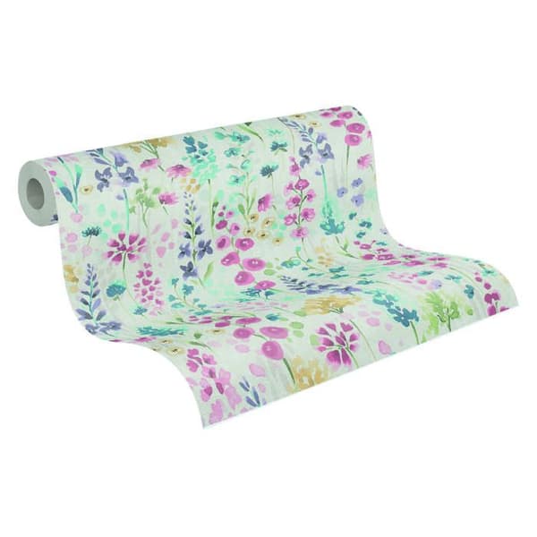 Non-woven tapet - färgglad - vit - Mönstrade tapeter - blommor / blommig - Aquarell Dreams - A.S