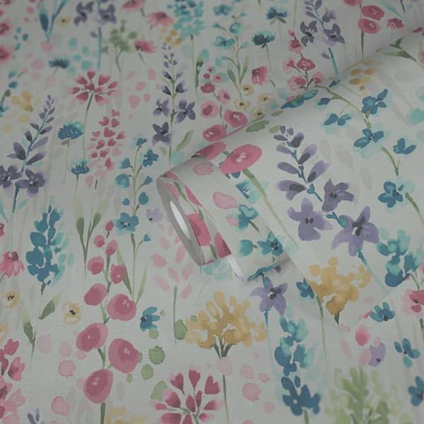 Non-woven tapet - färgglad - vit - Mönstrade tapeter - blommor / blommig - Aquarell Dreams - A.S