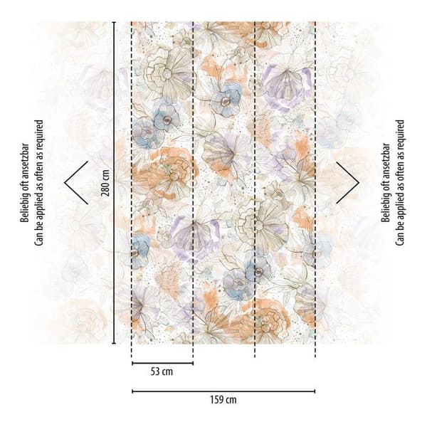 Non-woven tapet - beige - orange - Mönstrade tapeter - blommor / blommig - Aquarell Dreams - A.S