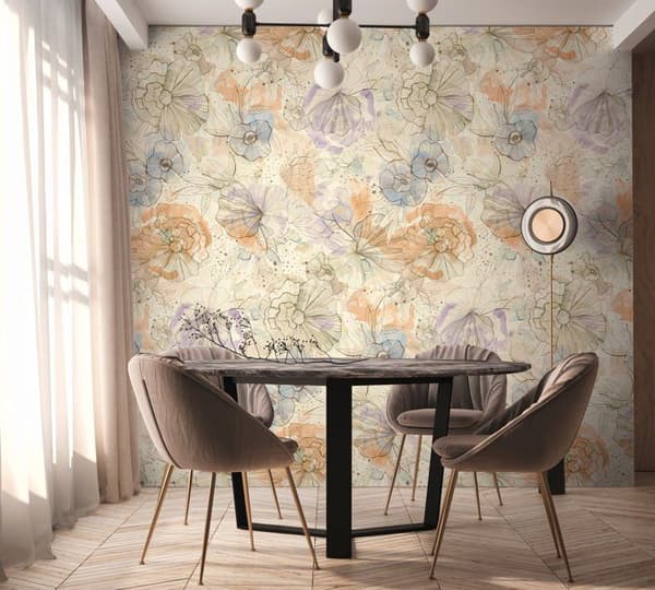 Non-woven tapet - beige - orange - Mönstrade tapeter - blommor / blommig - Aquarell Dreams - A.S