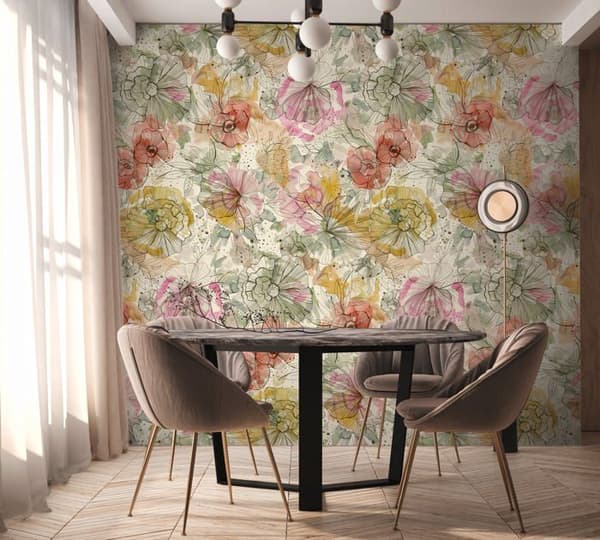 Non-woven tapet - beige - orange - Mönstrade tapeter - blommor / blommig - Aquarell Dreams - A.S