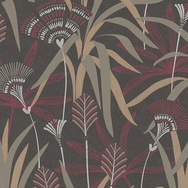 Non-woven tapeter - röd - svart - Mönstrade tapeter - blommor / blommig - French Affair - A.S