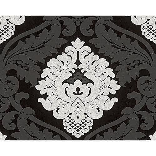 AS Creation Non-woven Tapet Bling Bling Non Woven Tapet med High Glitter Barock beställ vit 313911, svart, â € ¦