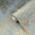 Miniatyrbild 1 av 6: A.S. Creation Metallic Silk 306595 non-woven tapet barock 0.53 m x 10.05 m blå