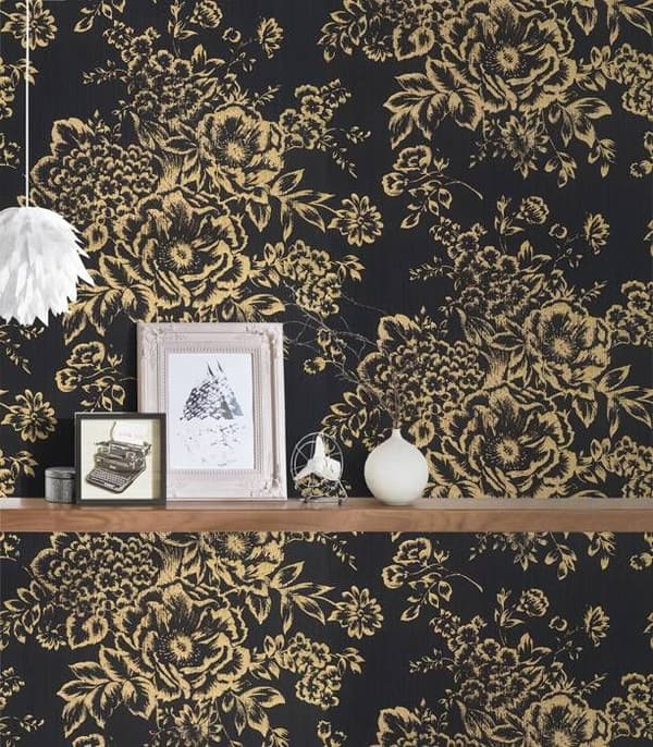 A.S. Creation Metallisk Silke 306577 non-woven tapet blommönster 0.53 m x 10.05 m svart