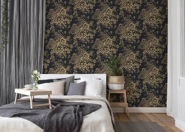 A.S. Creation Metallisk Silke 306577 non-woven tapet blommönster 0.53 m x 10.05 m svart