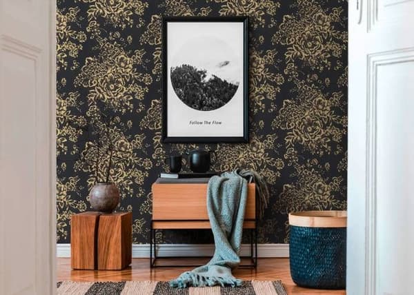 A.S. Creation Metallisk Silke 306577 non-woven tapet blommönster 0.53 m x 10.05 m svart
