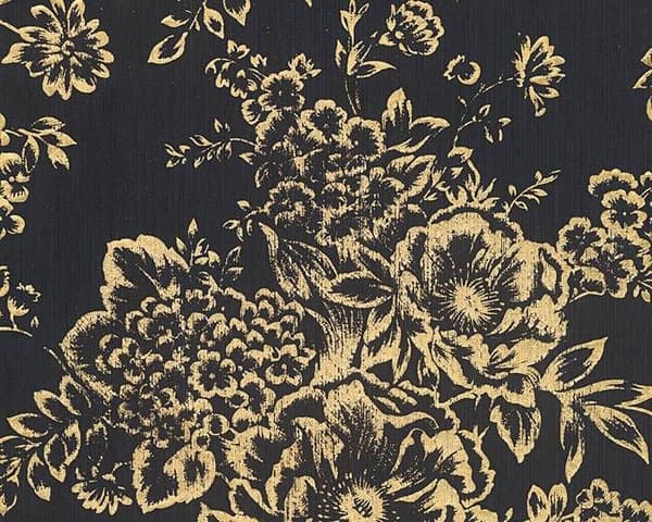 A.S. Creation Metallisk Silke 306577 non-woven tapet blommönster 0.53 m x 10.05 m svart