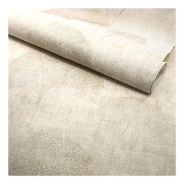 Vinyltapet på non-woven - Botanisk - Ginkgo-blad beige silver - Rulle(r)