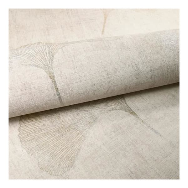 Vinyltapet på non-woven - Botanisk - Ginkgo-blad beige silver - Rulle(r)