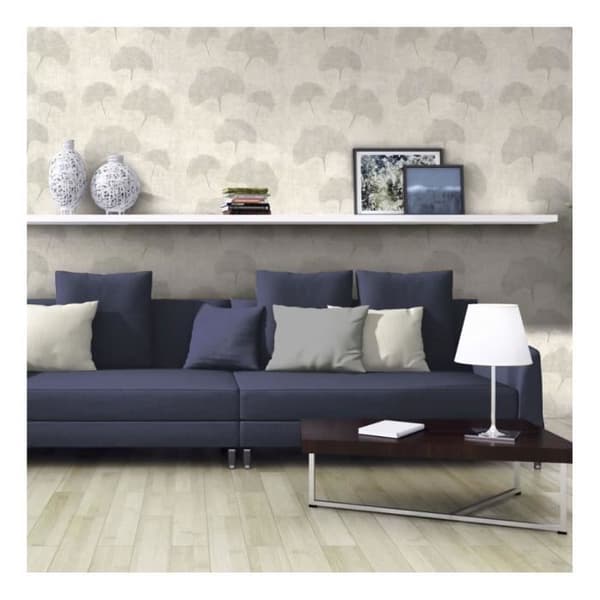 Vinyltapet på non-woven - Botanisk - Ginkgo-blad beige silver - Rulle(r)