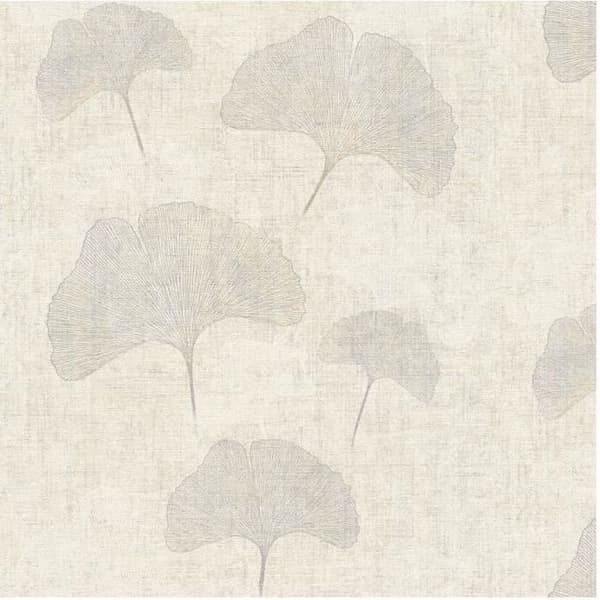 Vinyltapet på non-woven - Botanisk - Ginkgo-blad beige silver - Rulle(r)