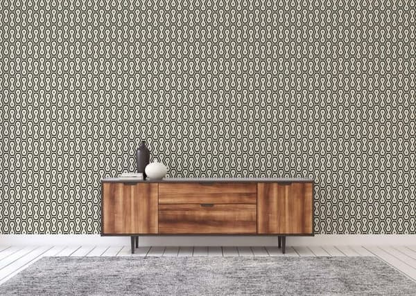 Vintage Tapet M1-No.537 Guld Svart Retro Geometriskt Tapet