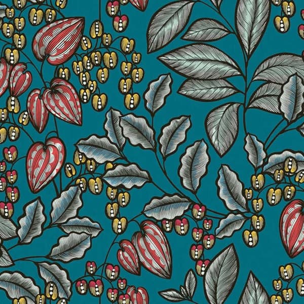 Papper Tapet Skog och Löv Camilla M1-No.563 Blå Gul Tapet blommor