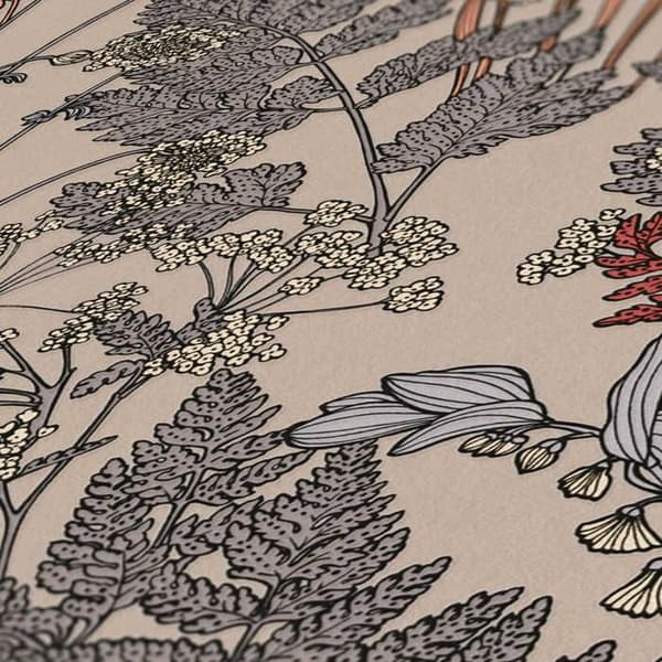 Papper Tapet Skog och Löv Camilla M1-No.561 Beige Grå Blommor Tapet
