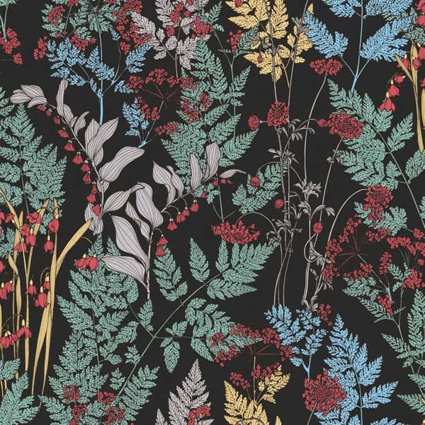 Papier Peint Skog och Blad Camilla M1-No.560 Svart Färgglad Tapet Blommor