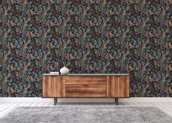 Papier Peint Skog och Blad Camilla M1-No.560 Svart Färgglad Tapet Blommor