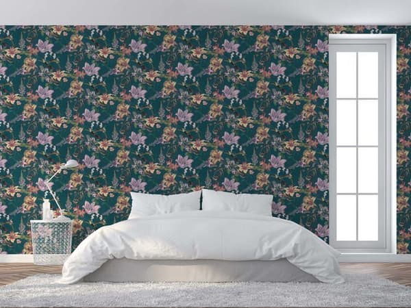 Tapet Djur Adriano M1-No.529 Blå Gul Blomtapet Kolibri