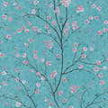 Miniatyrbild 4 av 5: Tapet Skog och Löv M1-No.645 Turkos Rosa Blommigt Tapet