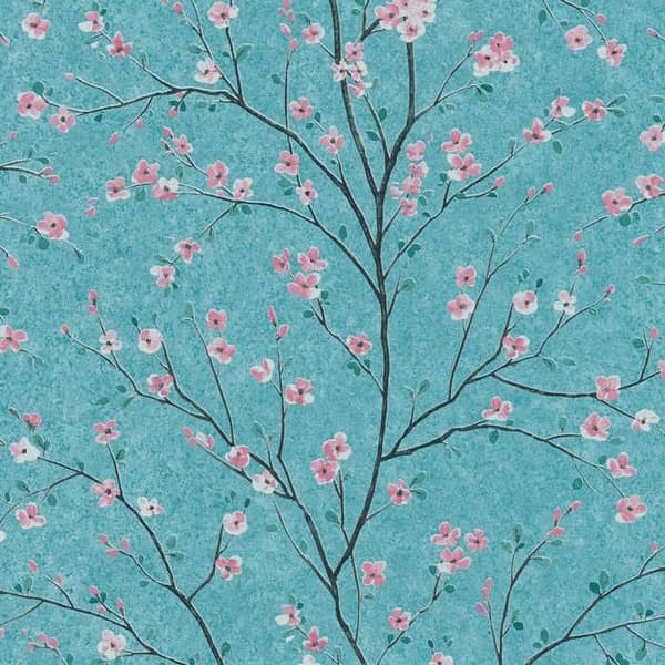Tapet Skog och Löv M1-No.645 Turkos Rosa Blommigt Tapet