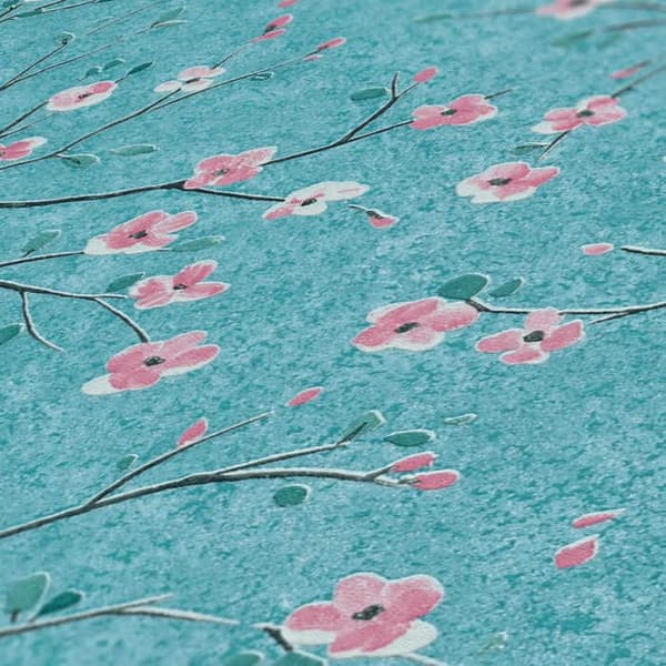 Tapet Skog och Löv M1-No.645 Turkos Rosa Blommigt Tapet