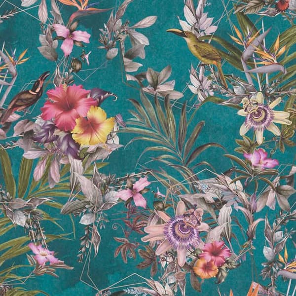 Tapet Djur M1-No.789 Non-vävt tapet Blå Grön Blommigt Dschungel