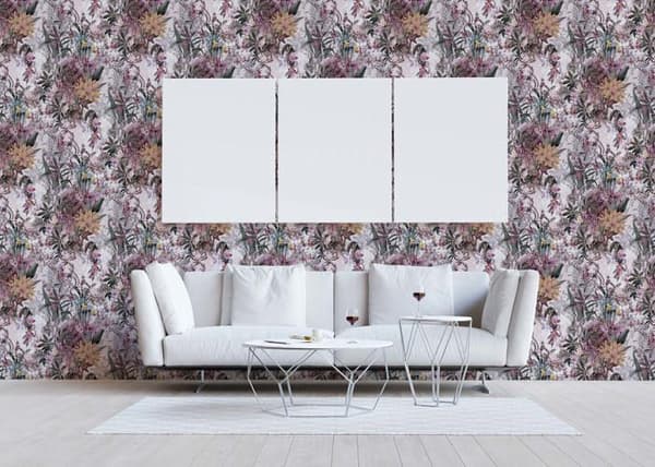 Tapet Blommor M1-No.786 Non-woven tapet Lila Vit Blommig Floral