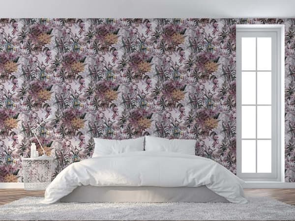 Tapet Blommor M1-No.786 Non-woven tapet Lila Vit Blommig Floral
