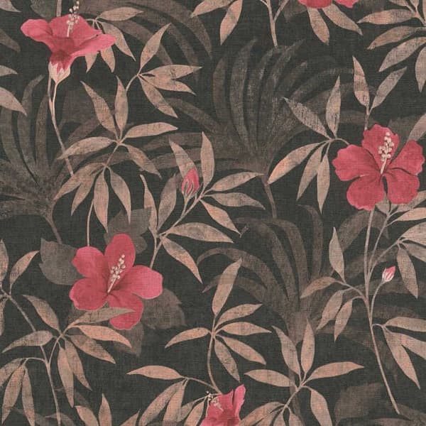 Papper Tapet Blommor M1-No.692 Brun Röd Blomtapet