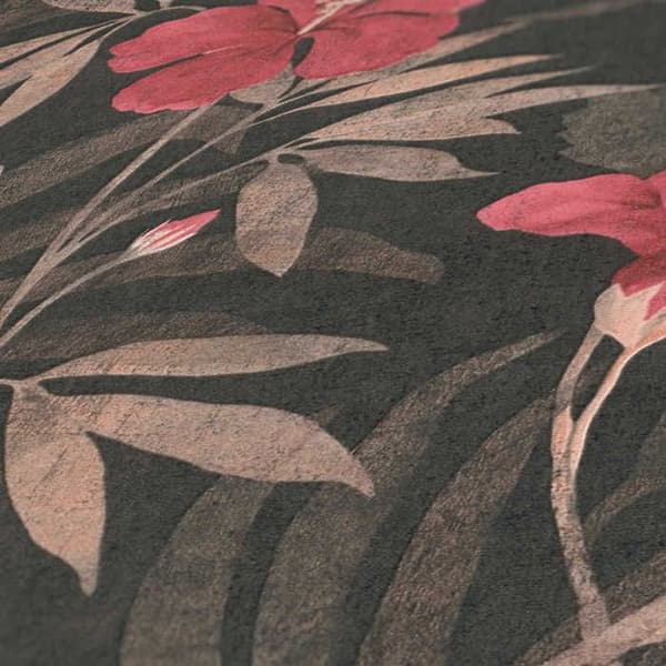 Papper Tapet Blommor M1-No.692 Brun Röd Blomtapet
