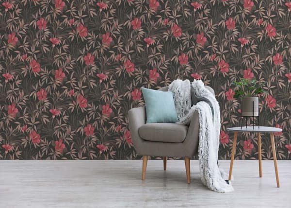 Papper Tapet Blommor M1-No.692 Brun Röd Blomtapet