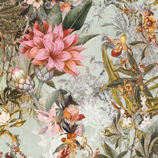 Papper Tapet Dungel Camilla M1-No.782 Grön Rosa Blommor Floral