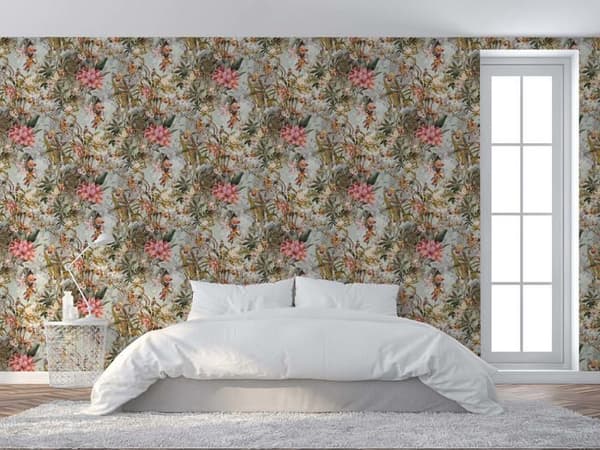 Papper Tapet Dungel Camilla M1-No.782 Grön Rosa Blommor Floral