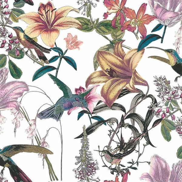 Papper Tapet Djur Adriano M1-No.528 Färgglad Grön Blommig Tapet Kolibri
