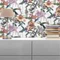 Miniatyrbild 1 av 5: Papper Tapet Djur Adriano M1-No.528 Färgglad Grön Blommig Tapet Kolibri