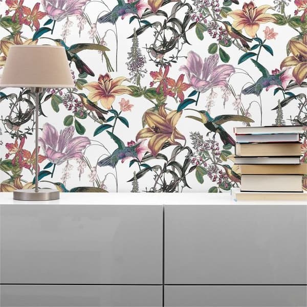 Papper Tapet Djur Adriano M1-No.528 Färgglad Grön Blommig Tapet Kolibri