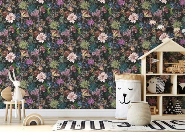 Tapet Blommor Mario M1-No.778 Non-woven tapet Svart Grön Blommig