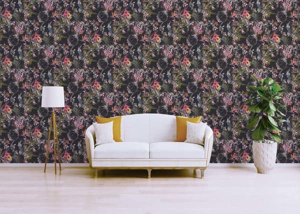 Tapet Djur Maria M1-No.787 Non-vävt tapet Svart Orange Blommor