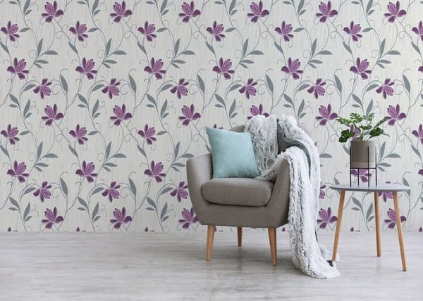 Tapet Blommor Florentin M1-No.2155 Papperstapet Lila Grå Blommig