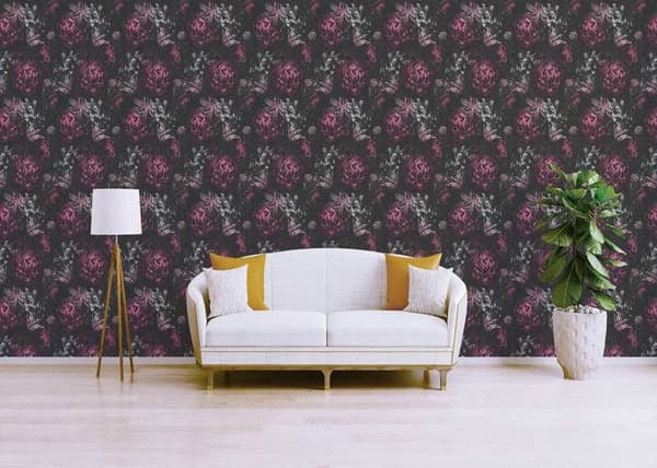 Tapet Blommor M1-No.3456 Non-woven tapet Lila Svart Blommig Natur
