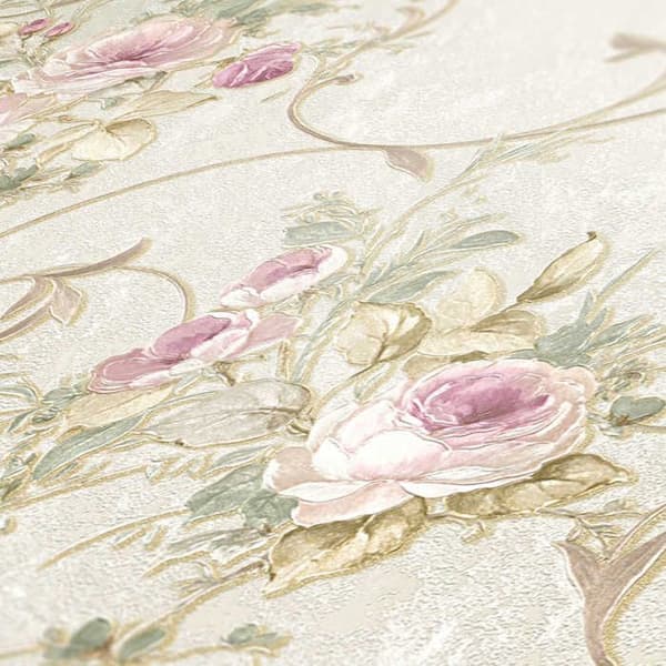 Papper Tapet Blommor M1-No.2113 Non-woven Tapet Rosa Grön Blommig Klassisk