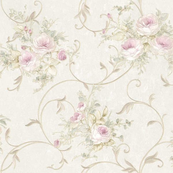 Papper Tapet Blommor M1-No.2113 Non-woven Tapet Rosa Grön Blommig Klassisk