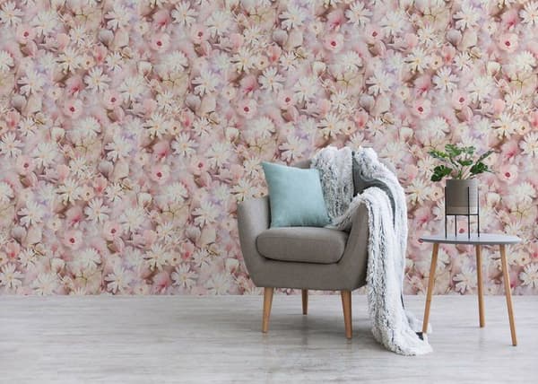 Tapet Blommor M1-No.3561 Non-woven tapet Vit Rosa Floral Natur