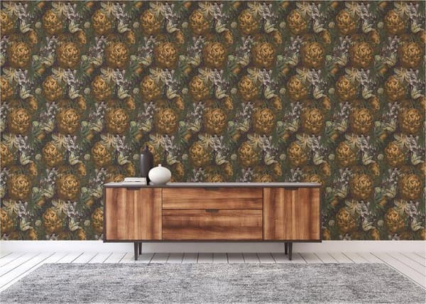 Tapet Blommor M1-No.3454 Non-woven tapet Gult Grönt Blommig Natur